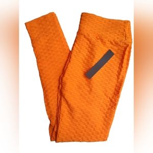 New! Neon Orange High Waist Butt Scrunch honeycomb Leggings